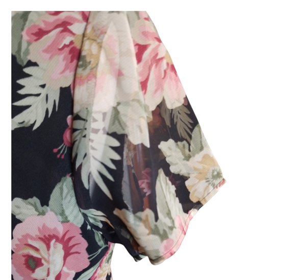 Positive Attitude Black with Pink Floral Flutter Sleeve Maxi Dress - Picture 5 of 8